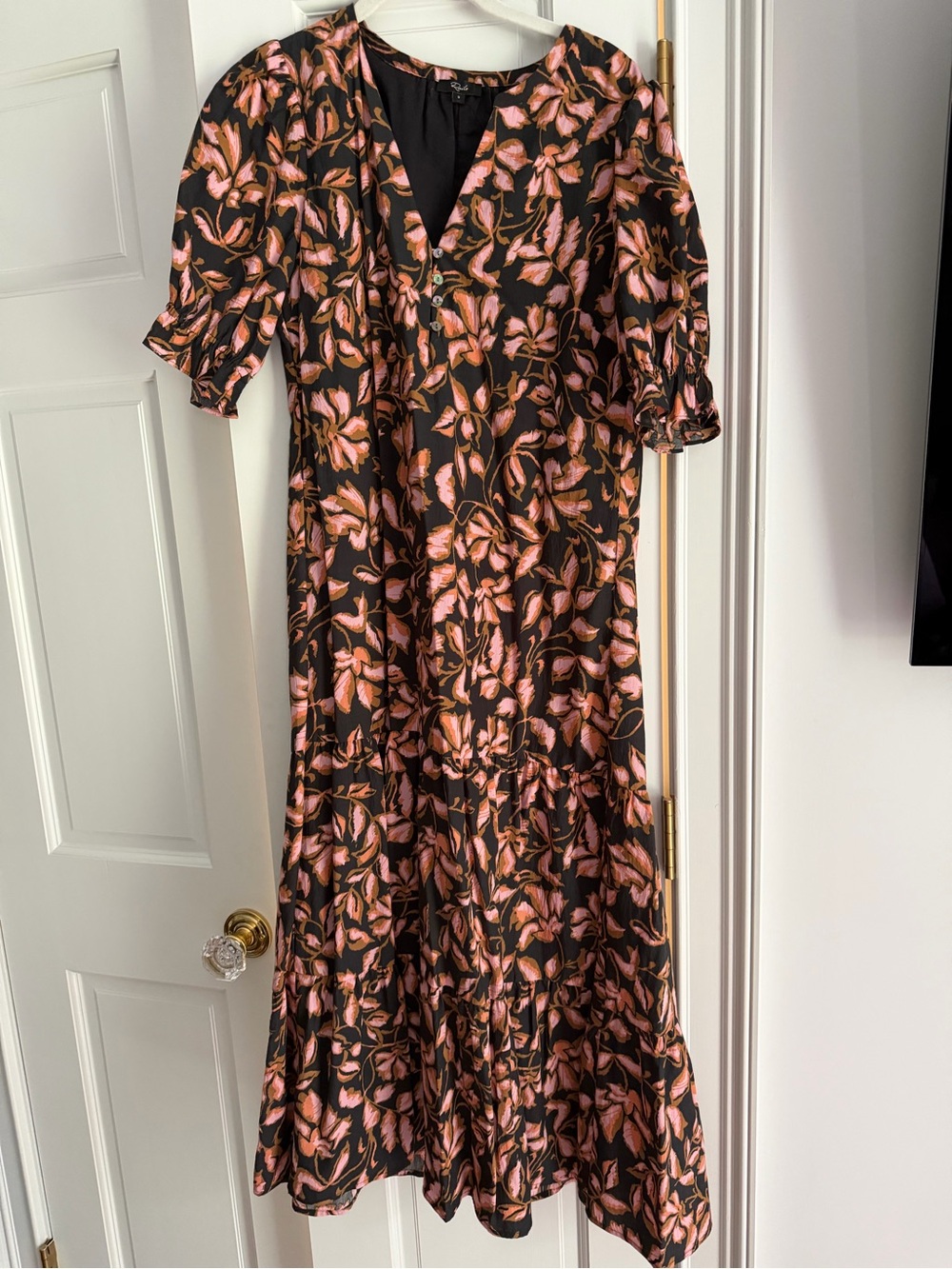 Rails Black Midi Dress with Pink Floral Leaf Print